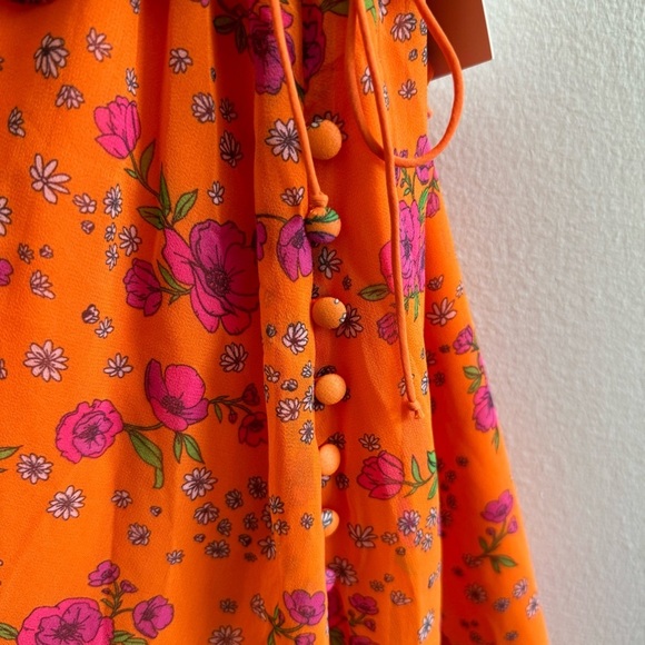 NWT For Love & Lemons Peony Asymmetric High-Low Floral Orange Maxi Dress Small - Picture 8 of 16